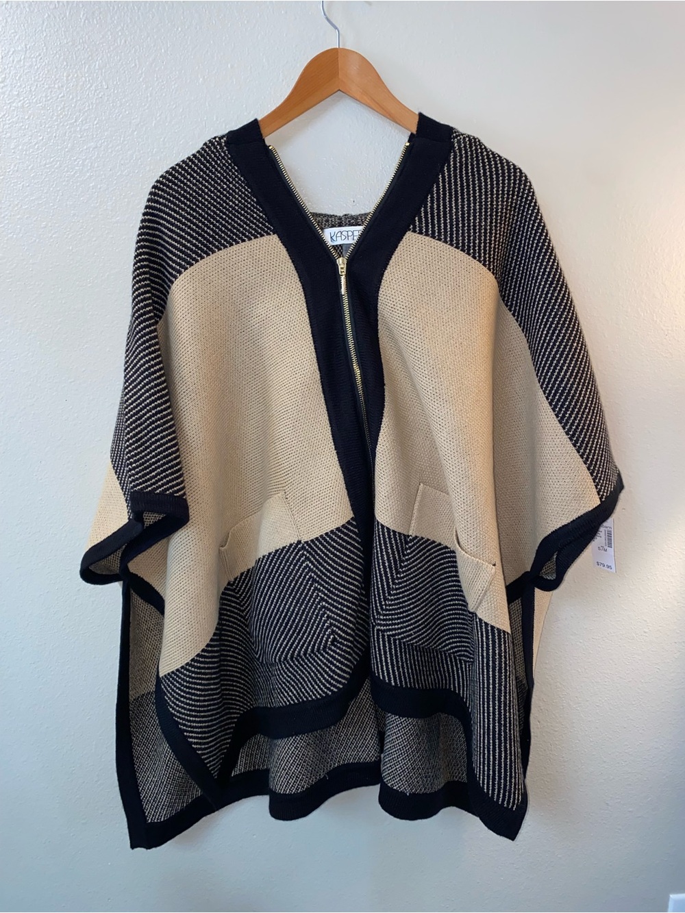 Kasper Colorblock Knit Zip-Front Poncho Cape NWT size S/M
